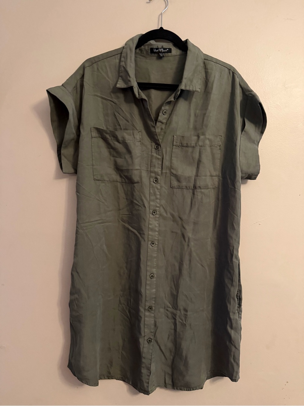 Olive Green Shirt Dress with Chest Pockets